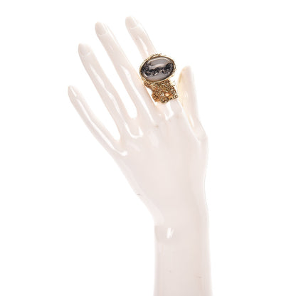 Saint Laurent Glass Cabochon Arty Ovale Ring 6 Gold Gray 2 of 4