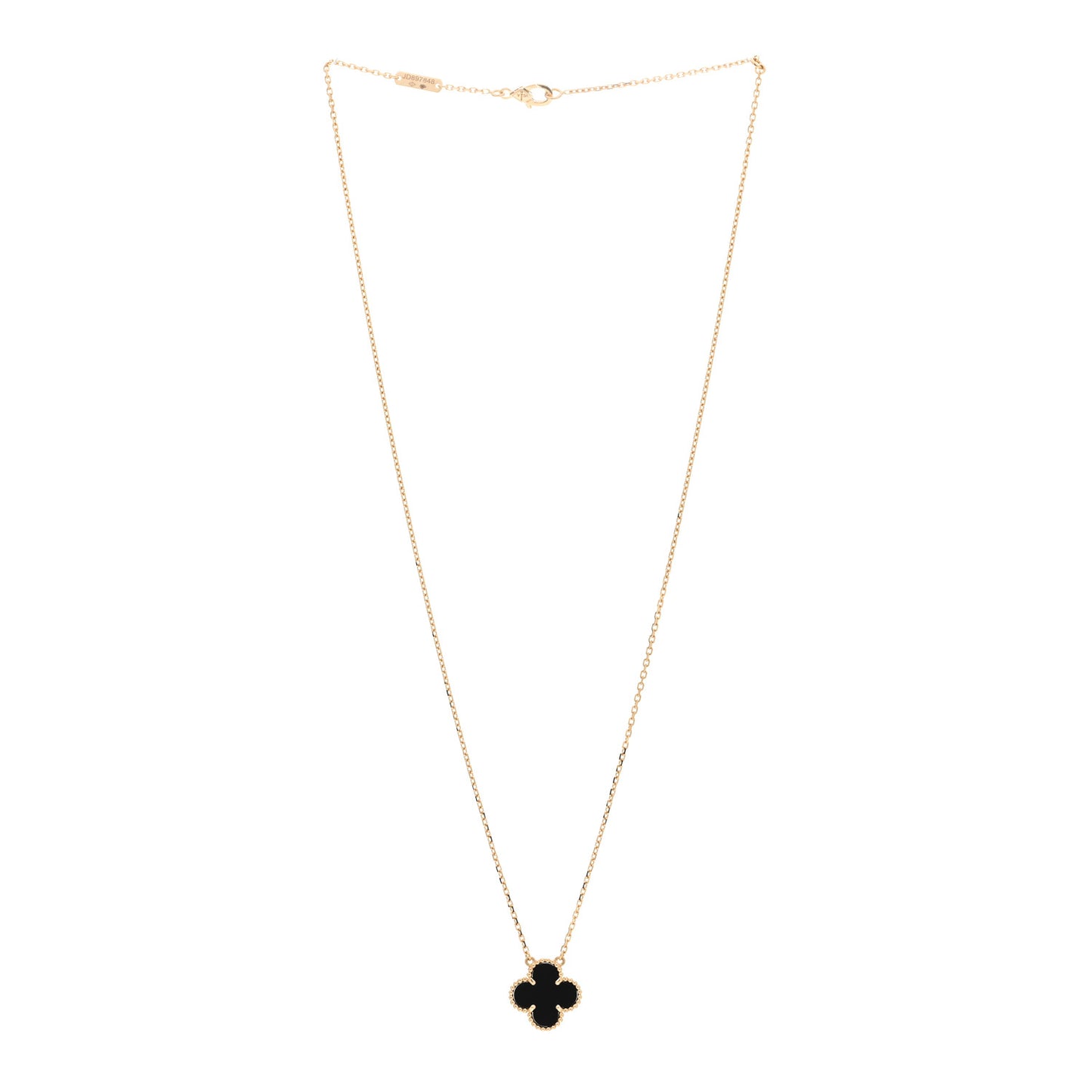 18K Yellow Gold Black Onyx Vintage Alhambra Pendant Necklace