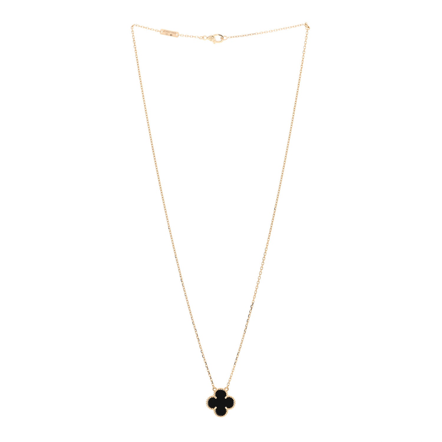Van Cleef & Arpels 18K Yellow Gold Black Onyx Vintage Alhambra Pendant Necklace 3 of 5