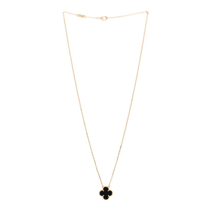 Van Cleef & Arpels 18K Yellow Gold Black Onyx Vintage Alhambra Pendant Necklace 3 of 5