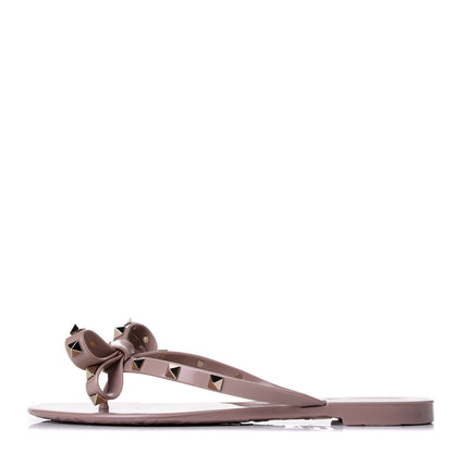 Valentino Garavani PVC Jelly Rockstud Bow Thong Sandals 38 Poudre 1 of 10