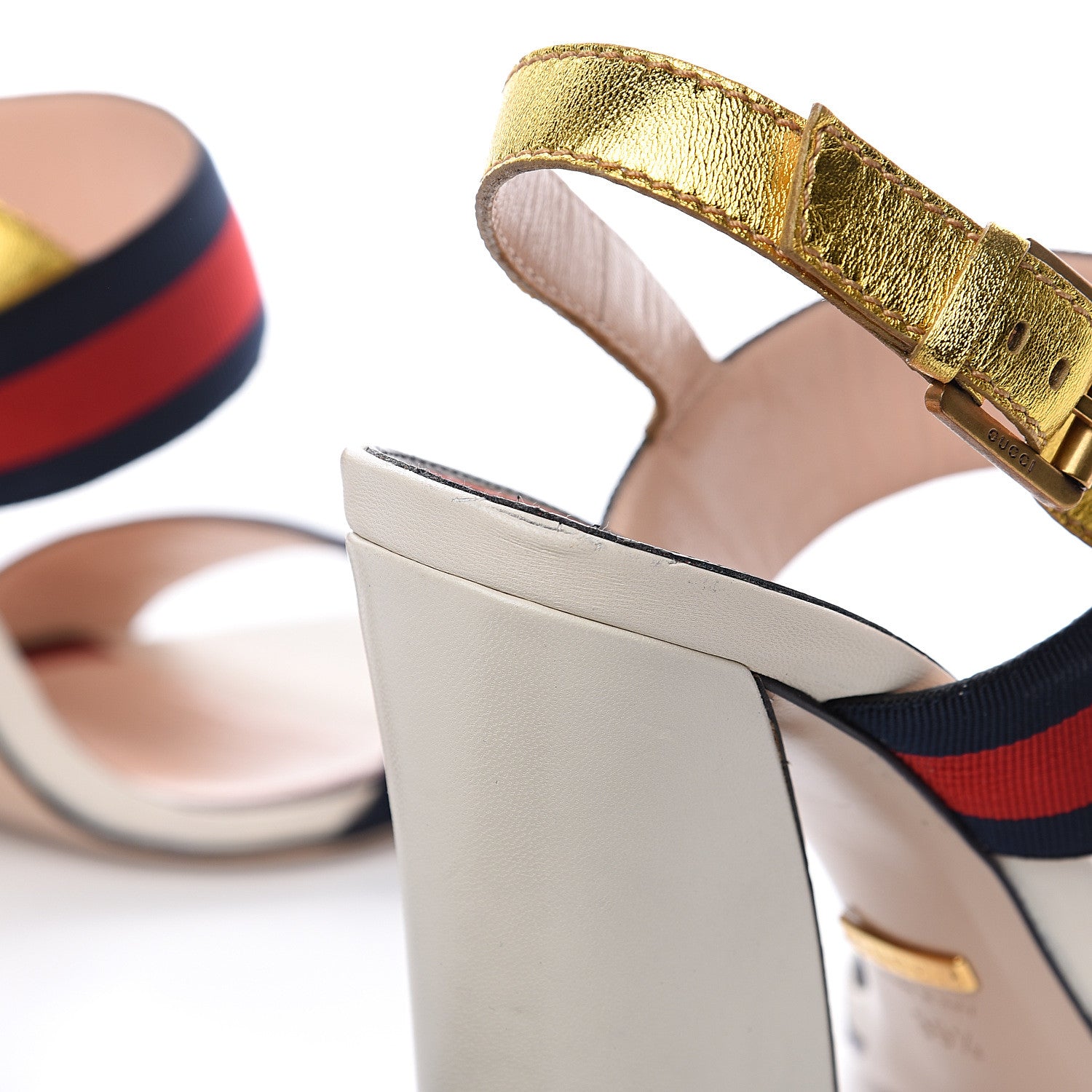 Gucci Grosgrain Web Aline High Heel Sandals 39.5 Oro 8 of 9