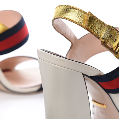 Gucci Grosgrain Web Aline High Heel Sandals 39.5 Oro 8 of 9