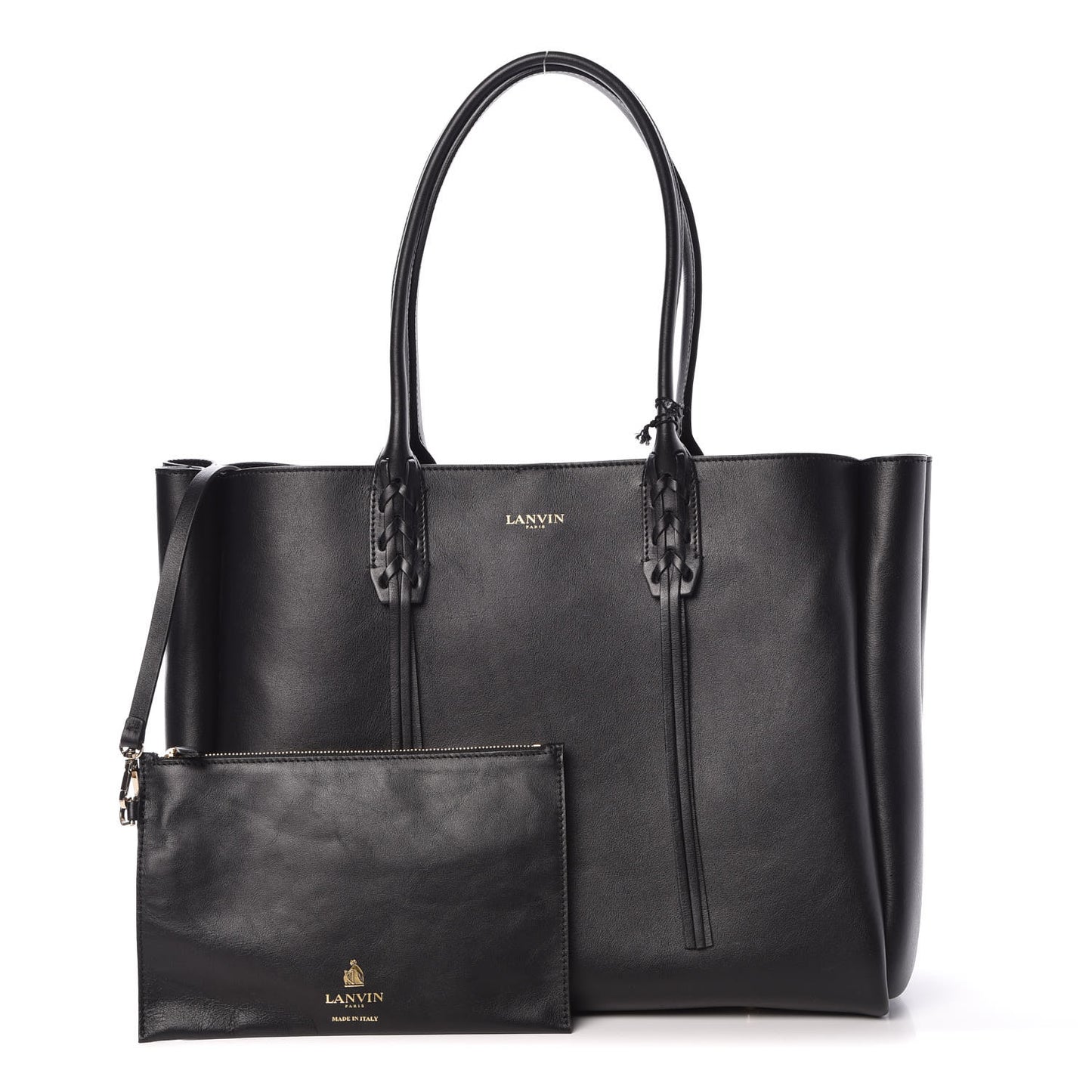 Smooth Calfskin Small Fringe Shopper Tote Black