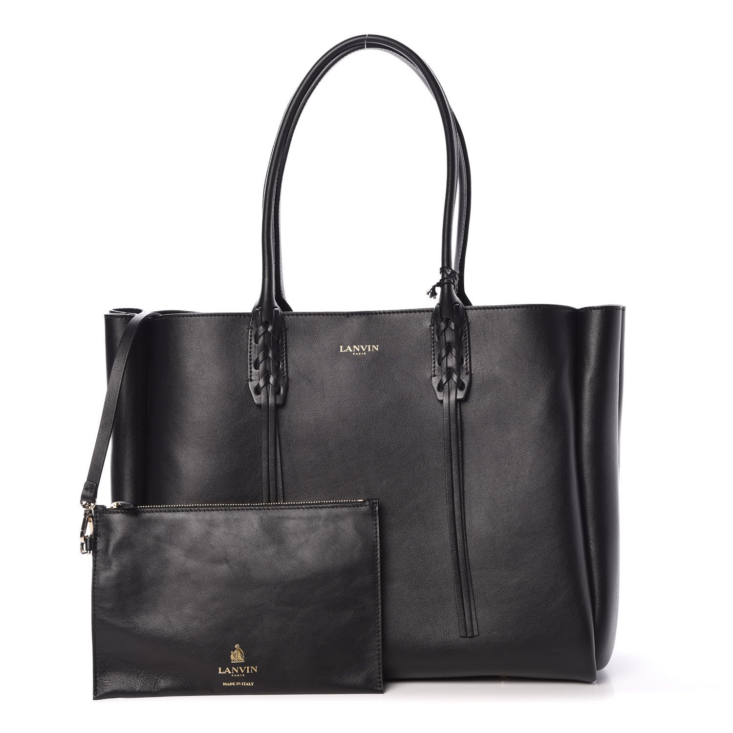 Lanvin Smooth Calfskin Small Fringe Shopper Tote Black 1 of 9