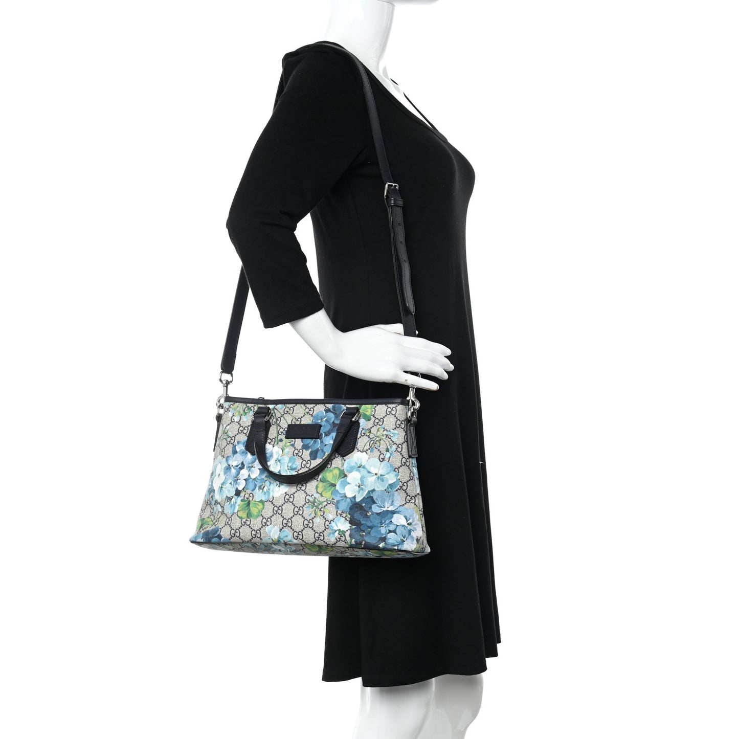 GG Supreme Monogram Blooms Small Zippered Tote Blue