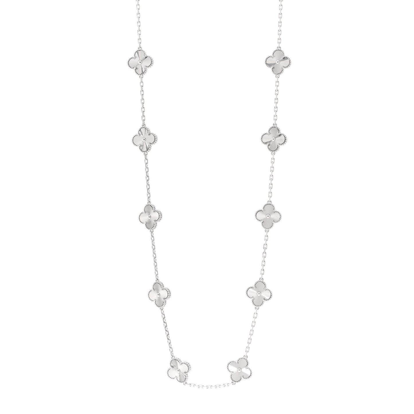 18K White Gold 20 Motifs Guilloche Vintage Alhambra Necklace