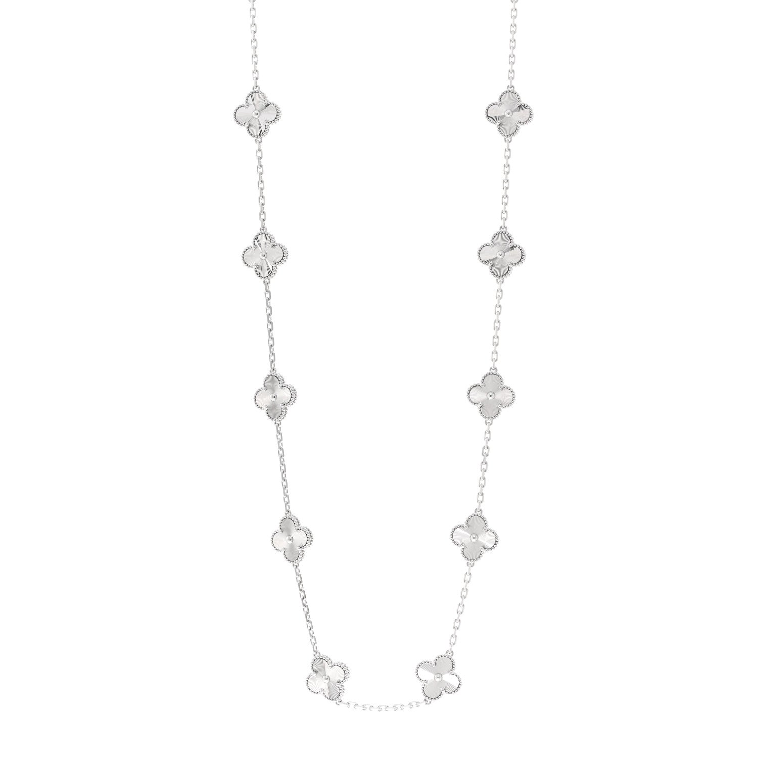 Van Cleef & Arpels 18K White Gold 20 Motifs Guilloche Vintage Alhambra Necklace 1 of 5