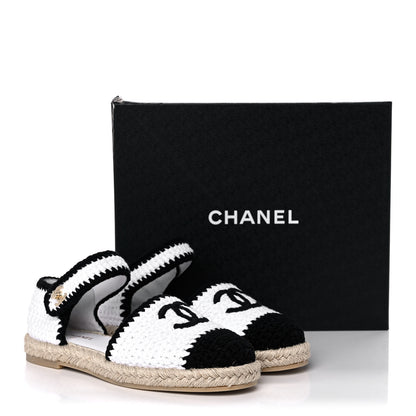 Chanel Braided Knit Cap Toe CC Ankle Strap Espadrilles 39 White Black 10 of 10