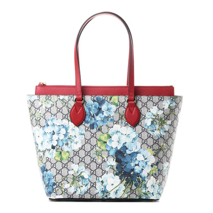 Gucci GG Supreme Monogram Blooms Medium Zippered Bucket Tote Beige Blue Navy Hibiscus Red 1 of 4