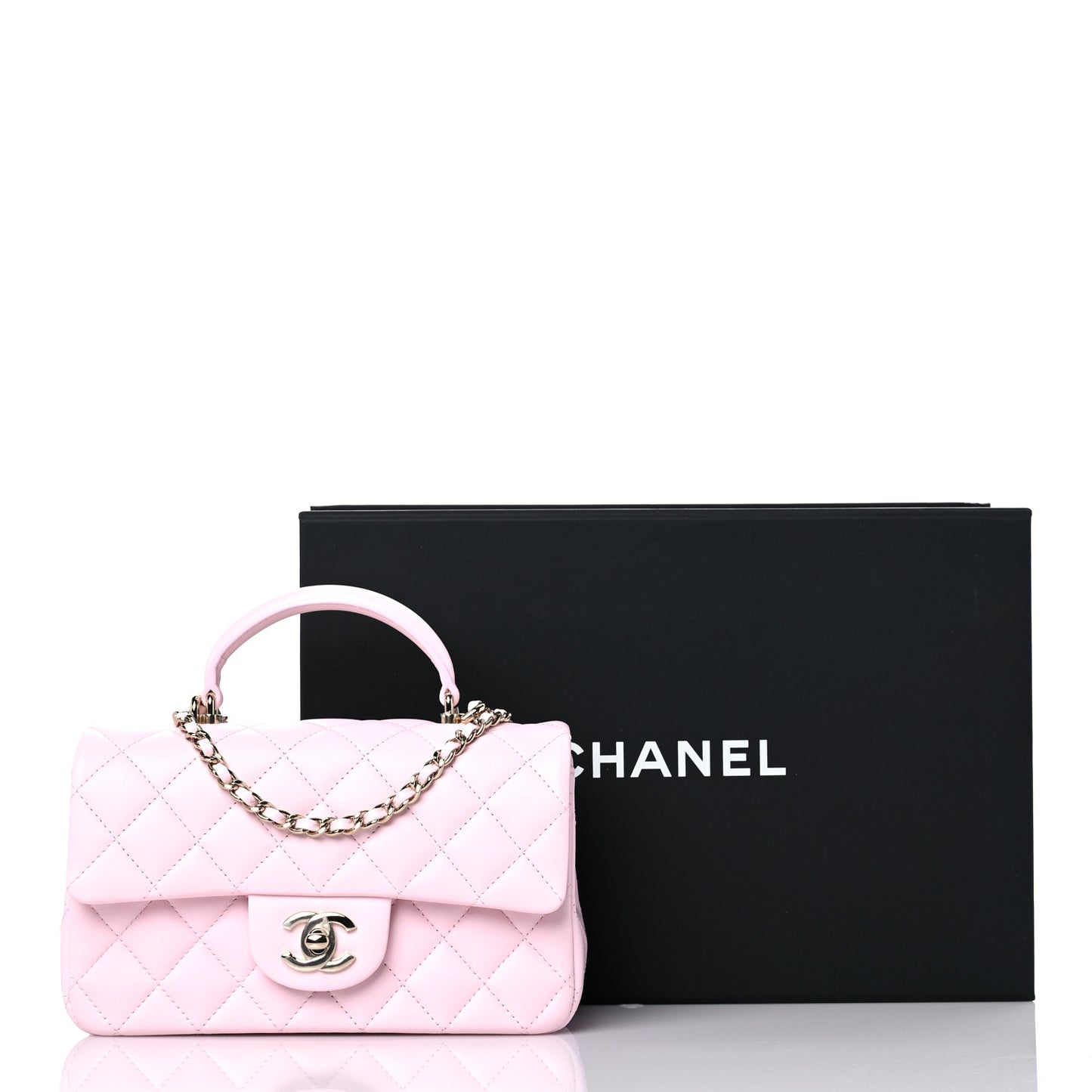 Lambskin Quilted Mini Top Handle Rectangular Flap Light Pink