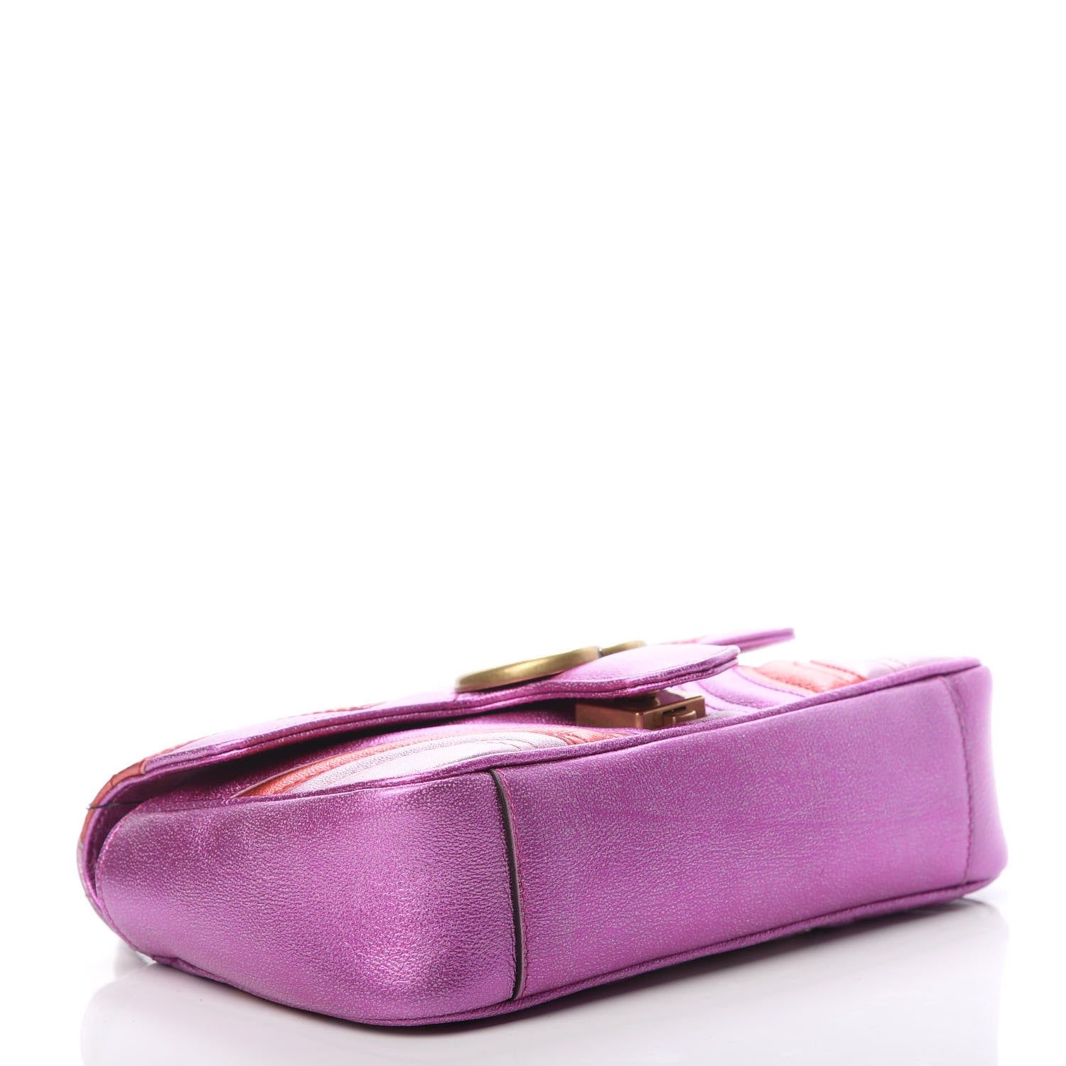 Gucci Metallic Calfskin Matelasse Mini GG Marmont Shoulder Bag Fuchsia 4 of 10