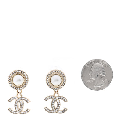 Chanel Crystal Pearl Bow-tiful CC Drop Earrings Gold 2 of 4