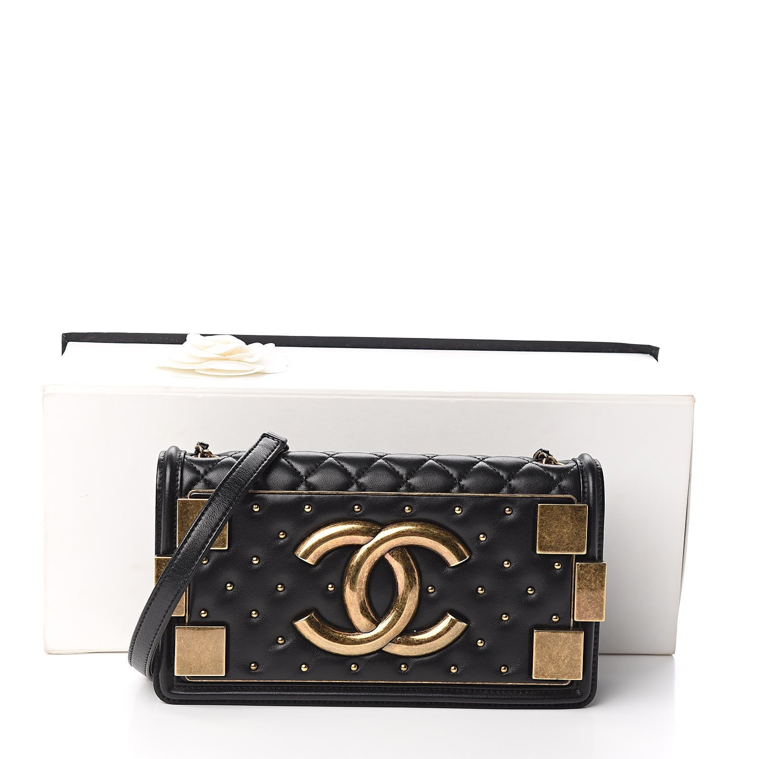 Chanel Lambskin Quilted Horizontal Boy Brick Studded Flap Black 11 of 11