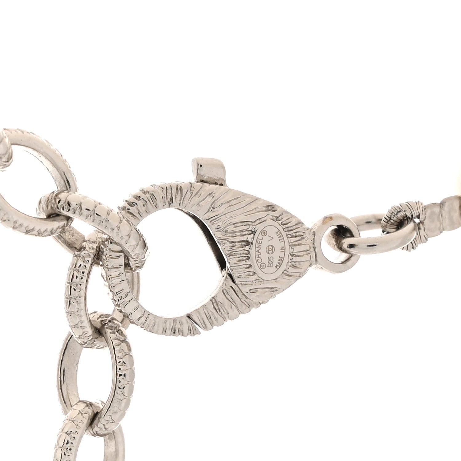 Chanel Pearl Crystal CC Choker Necklace Silver Pearly White 4 of 5