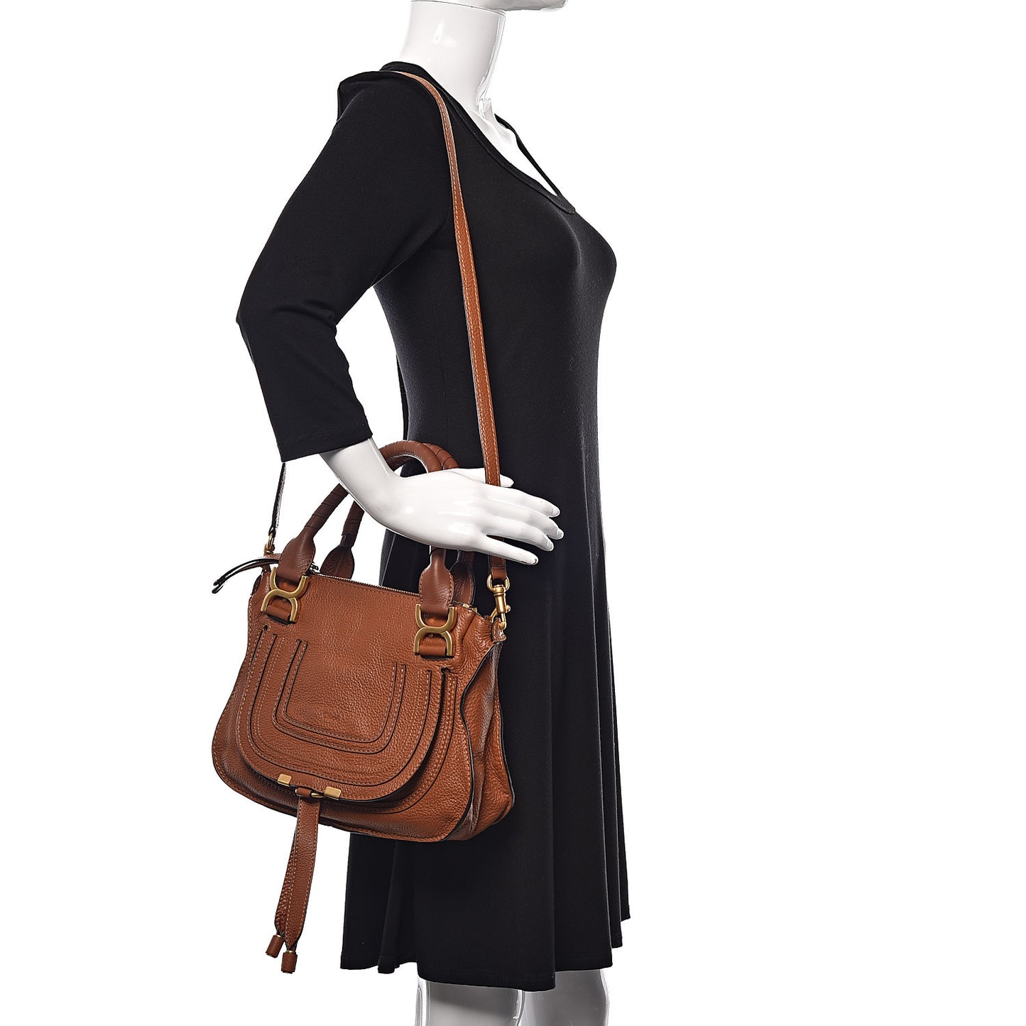 Calfskin Small Marcie Satchel Tan