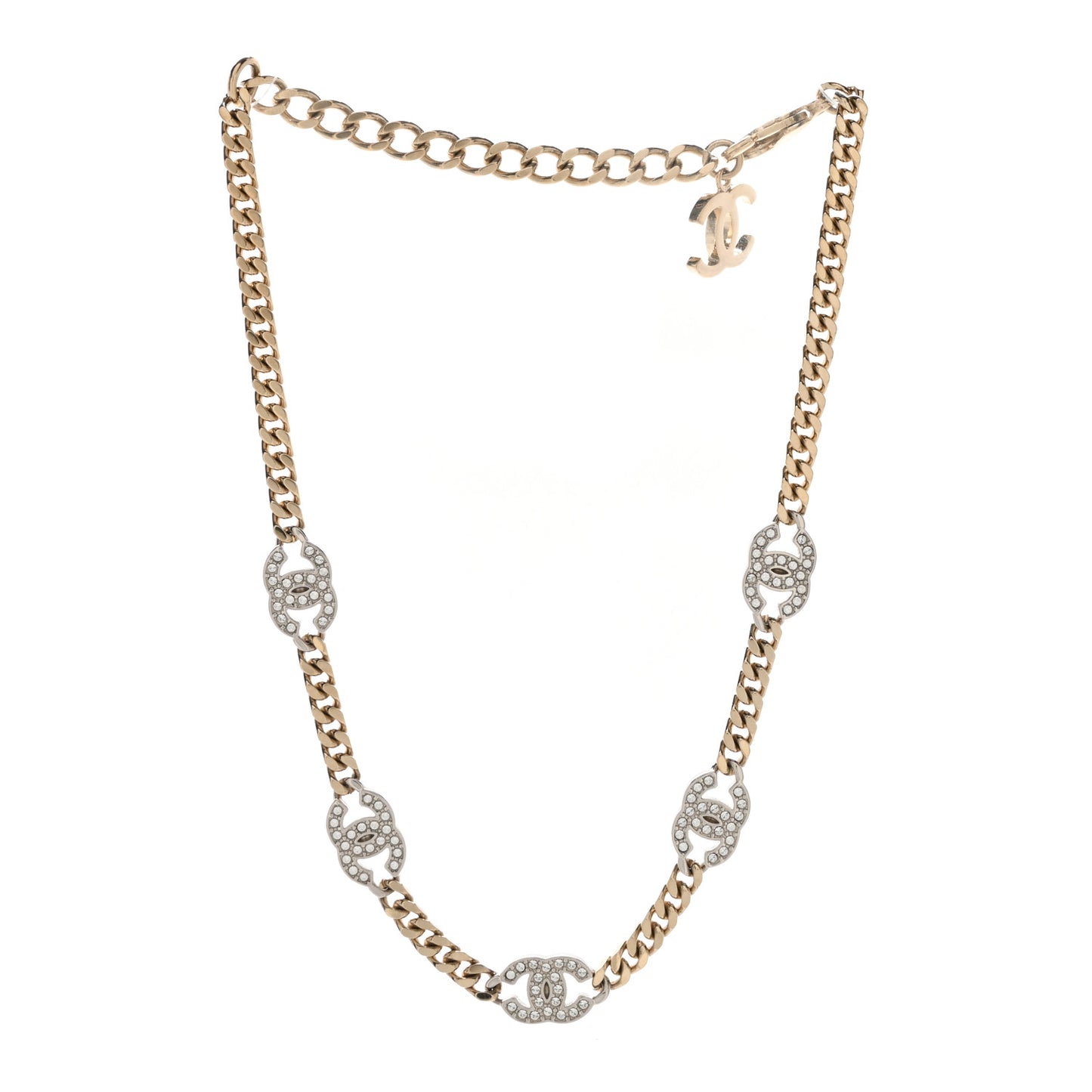Crystal Chain CC Link Choker Gold Silver