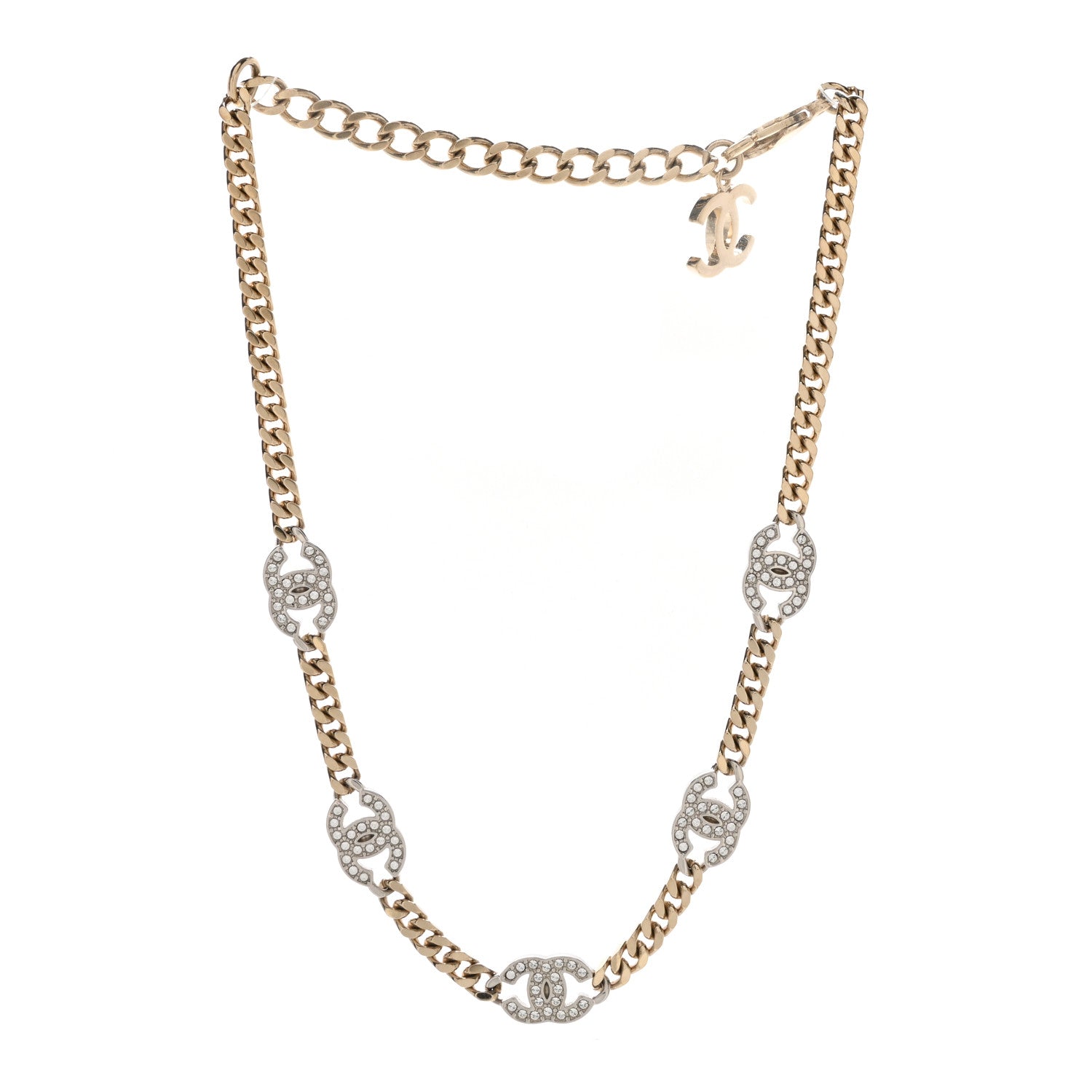 Chanel Crystal Chain CC Link Choker Gold Silver 3 of 4