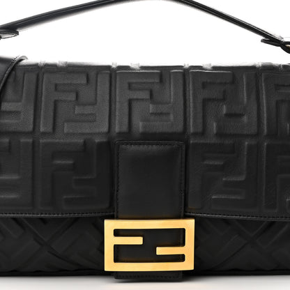 Fendi Nappa FF 1974 Embossed Large Baguette Black 6 of 9