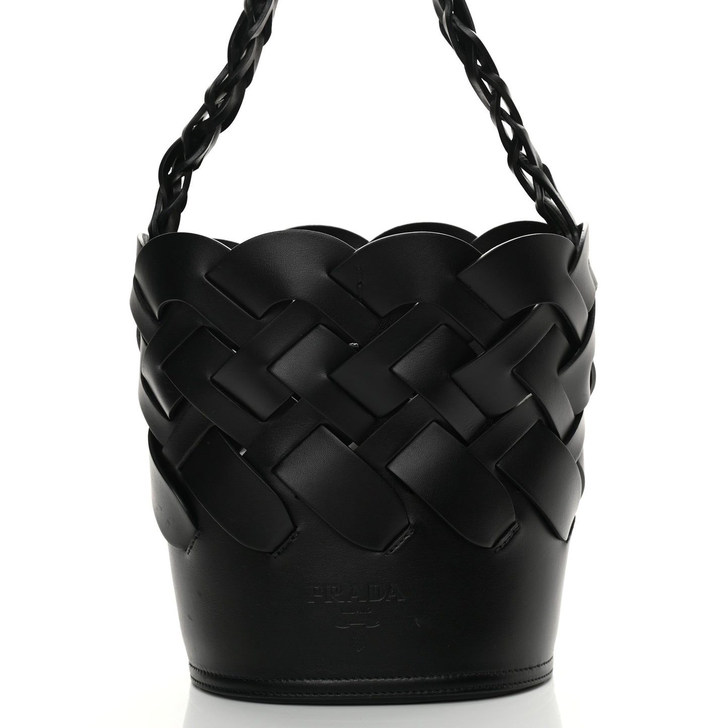 Vitello Intreccio Bucket Bag Black