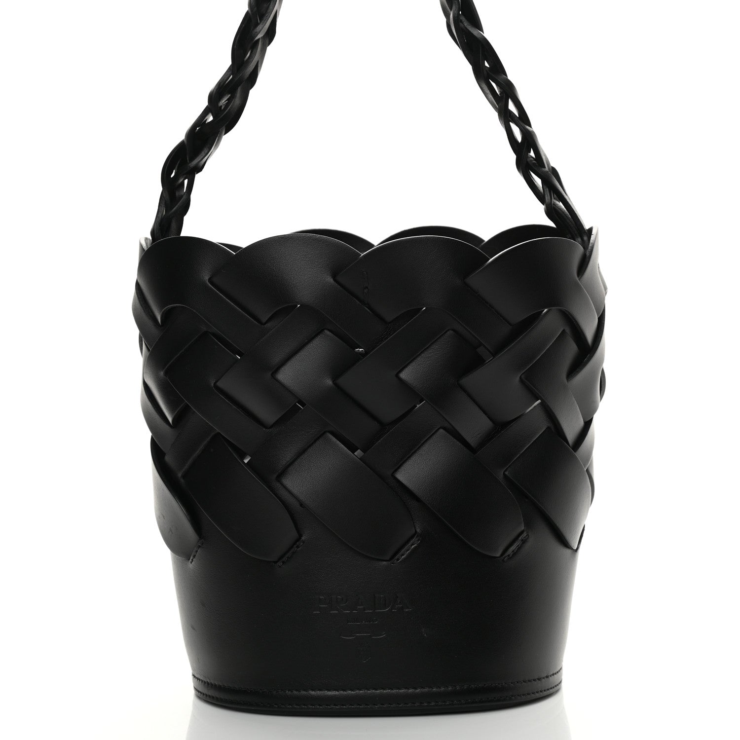 Prada Vitello Intreccio Bucket Bag Black 9 of 18