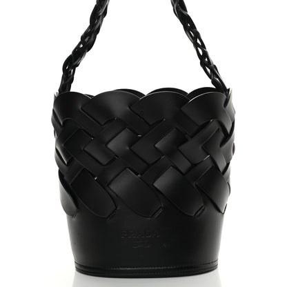 Prada Vitello Intreccio Bucket Bag Black 9 of 18
