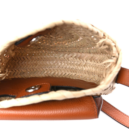Chloe Raffia Small Grain Calfskin Small Marcie Basket Crossbody Tan 5 of 12