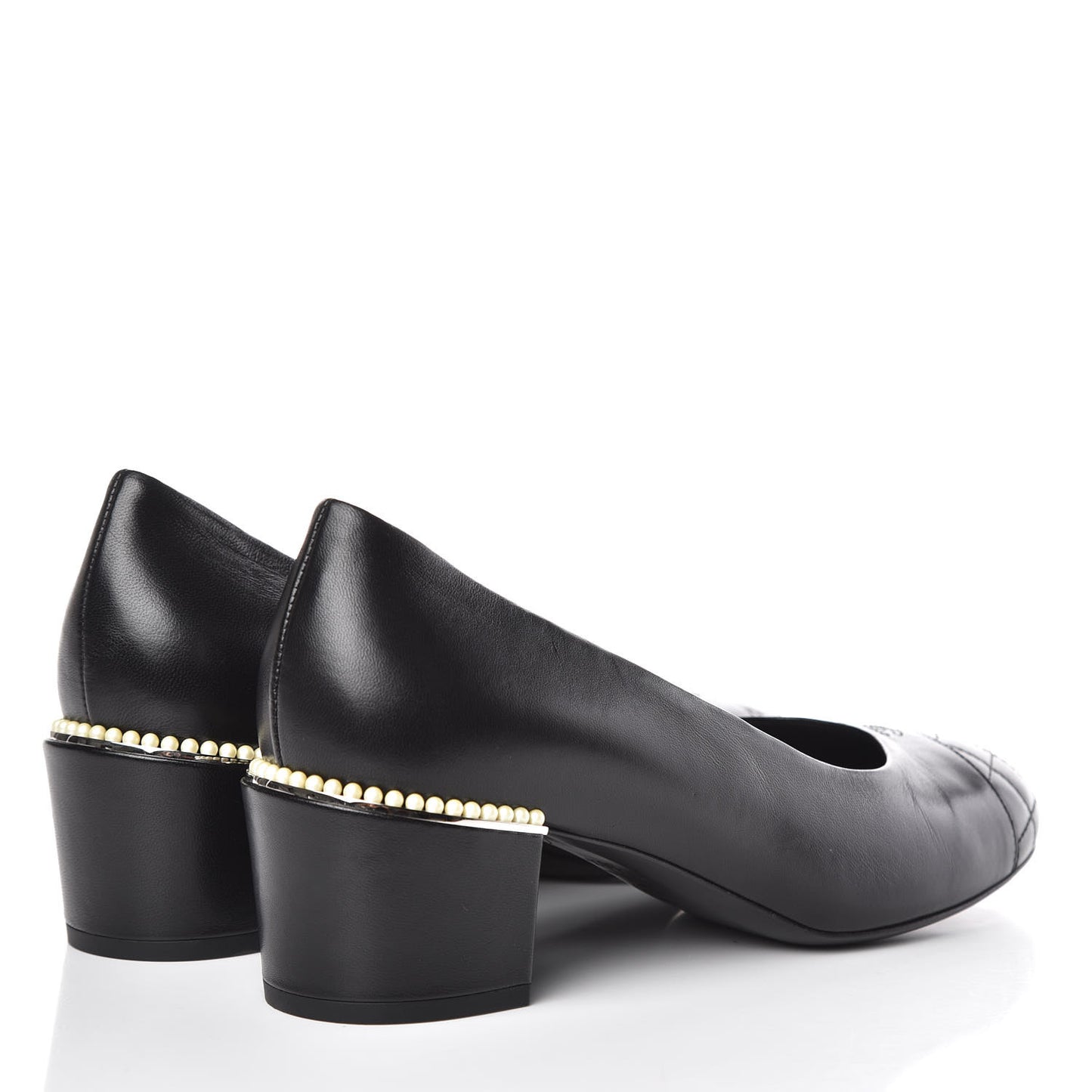 Lambskin Pearl Cap Toe Pumps 38.5 Black
