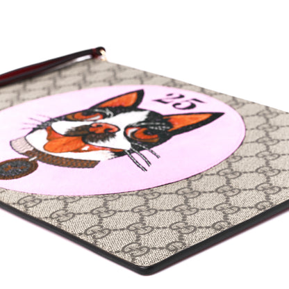 Gucci GG Supreme Monogram Bosco Patch Zip Pouch Beige Malva Hibiscus Red 12 of 12