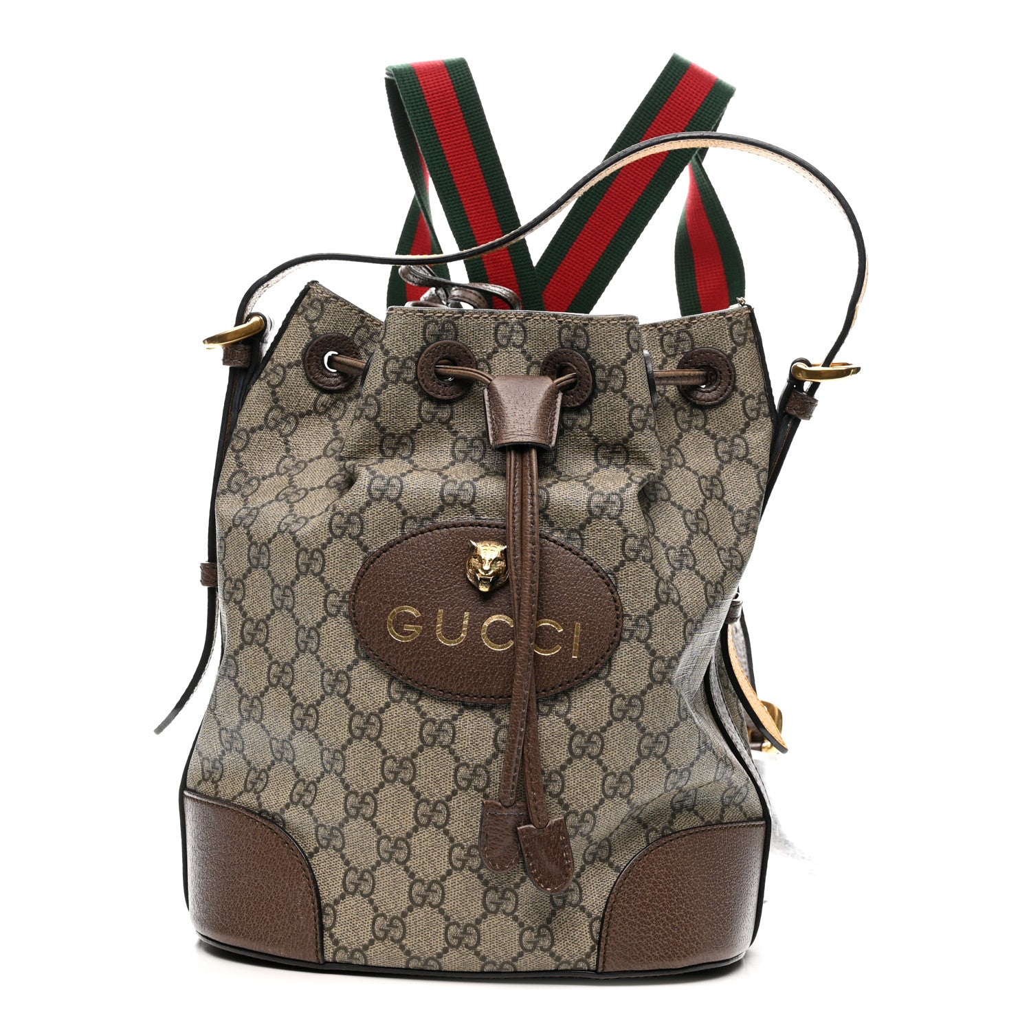 Gucci GG Supreme Monogram Neo Vintage Drawstring Bucket Backpack Beige New Acero Crop 1 of 13