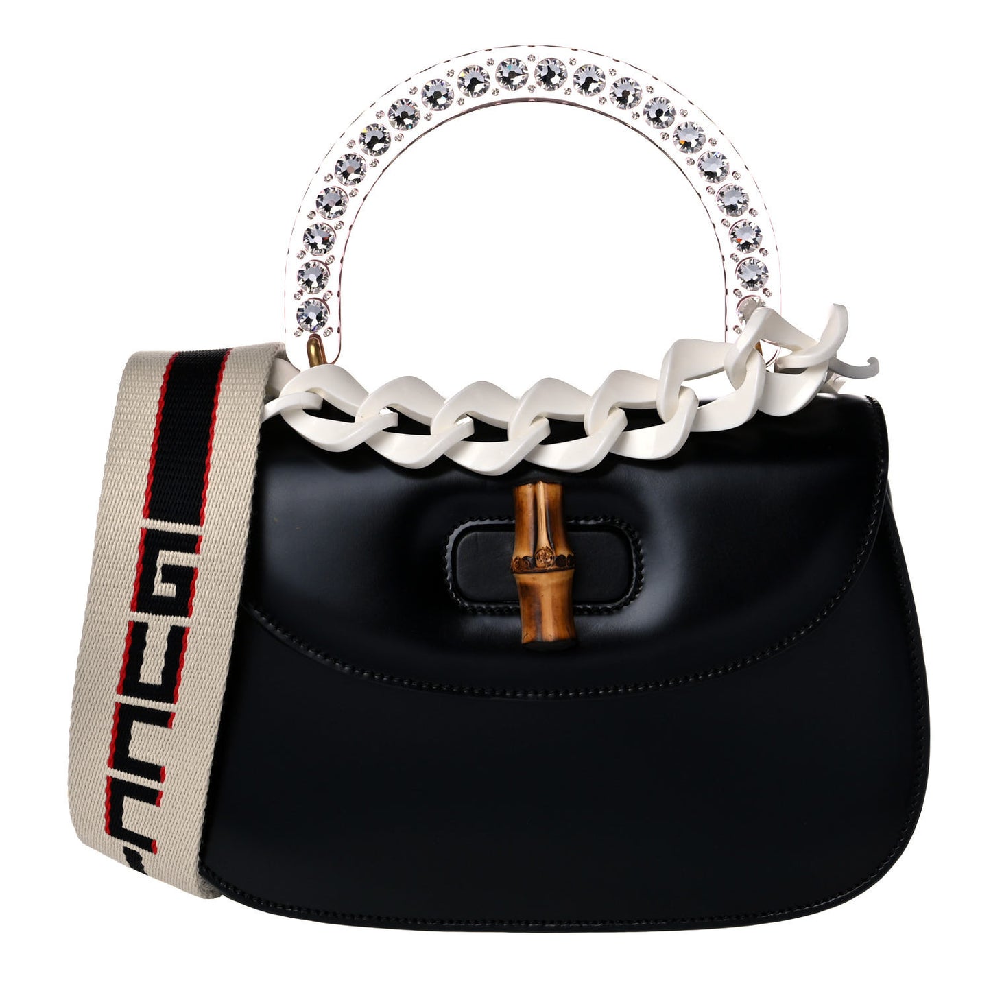 Calfskin Plexiglass Medium Classic 2 Top Handle Bag Black