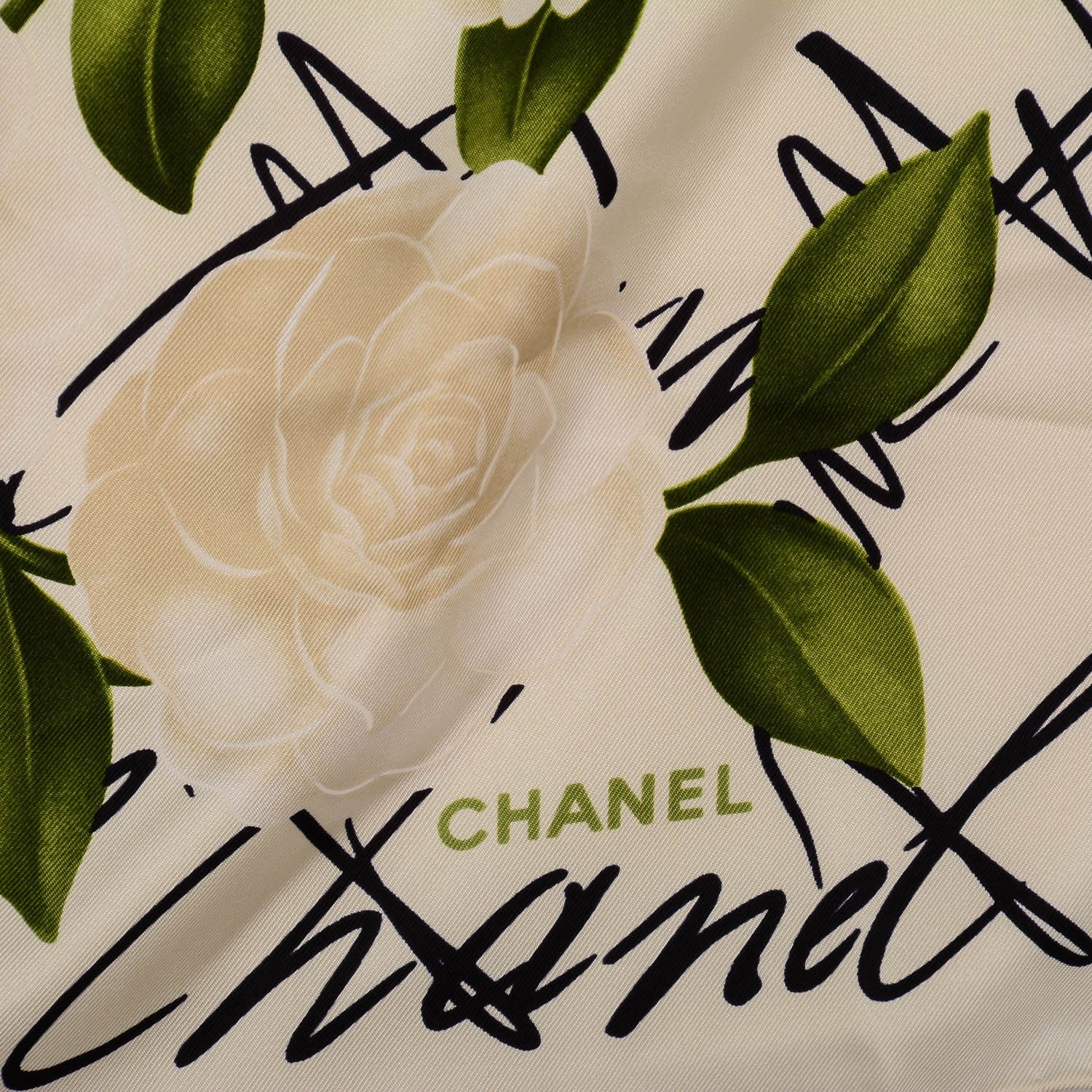 Chanel Silk Camellia Flower Square Scarf Ivory 3 of 5