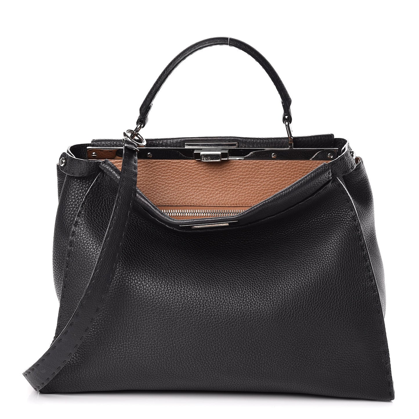 Cuoio Romano Selleria Bi-Color Large Peekaboo Iconic Satchel Black Mou