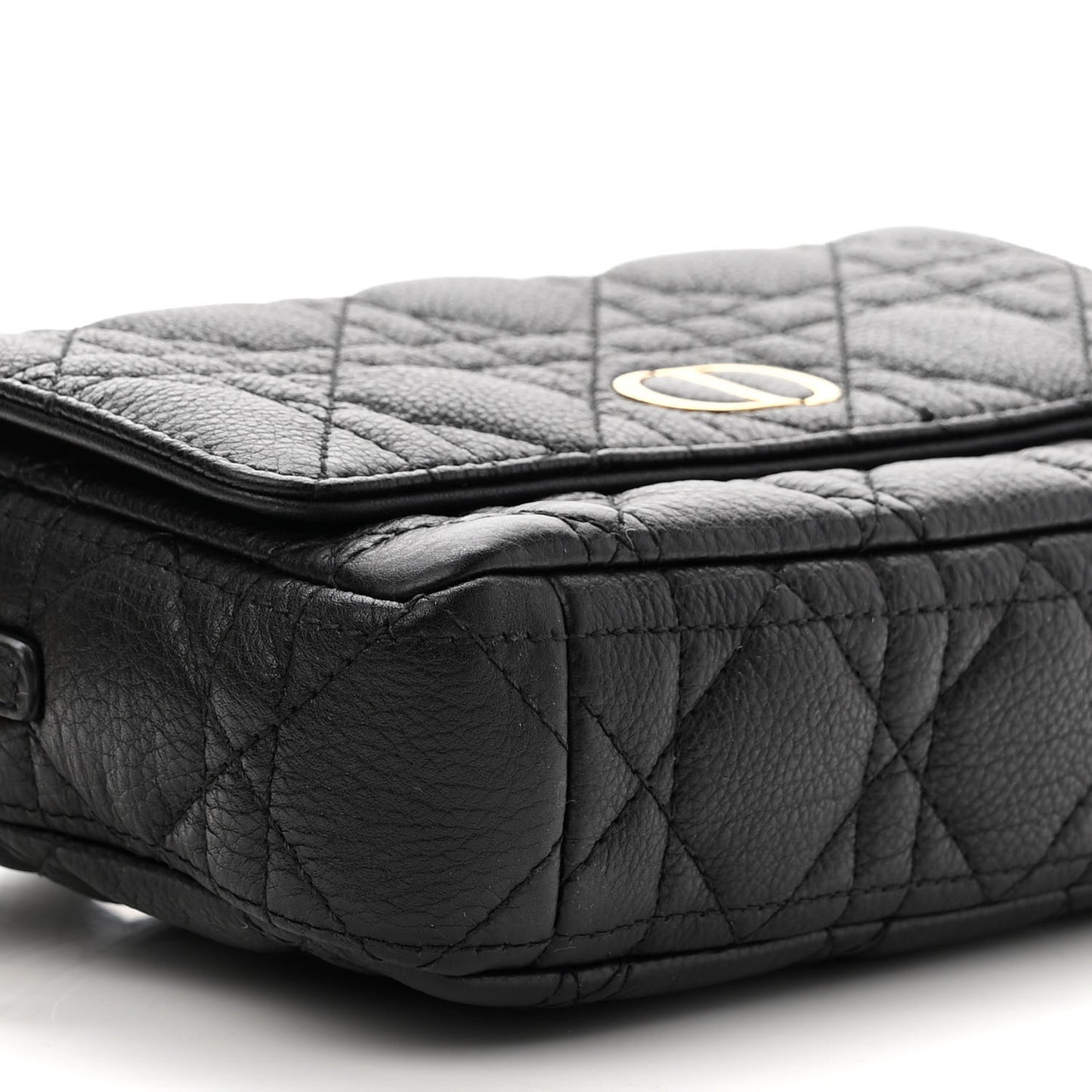Supple Calfskin Cannage Caro Pouch with Chain Black