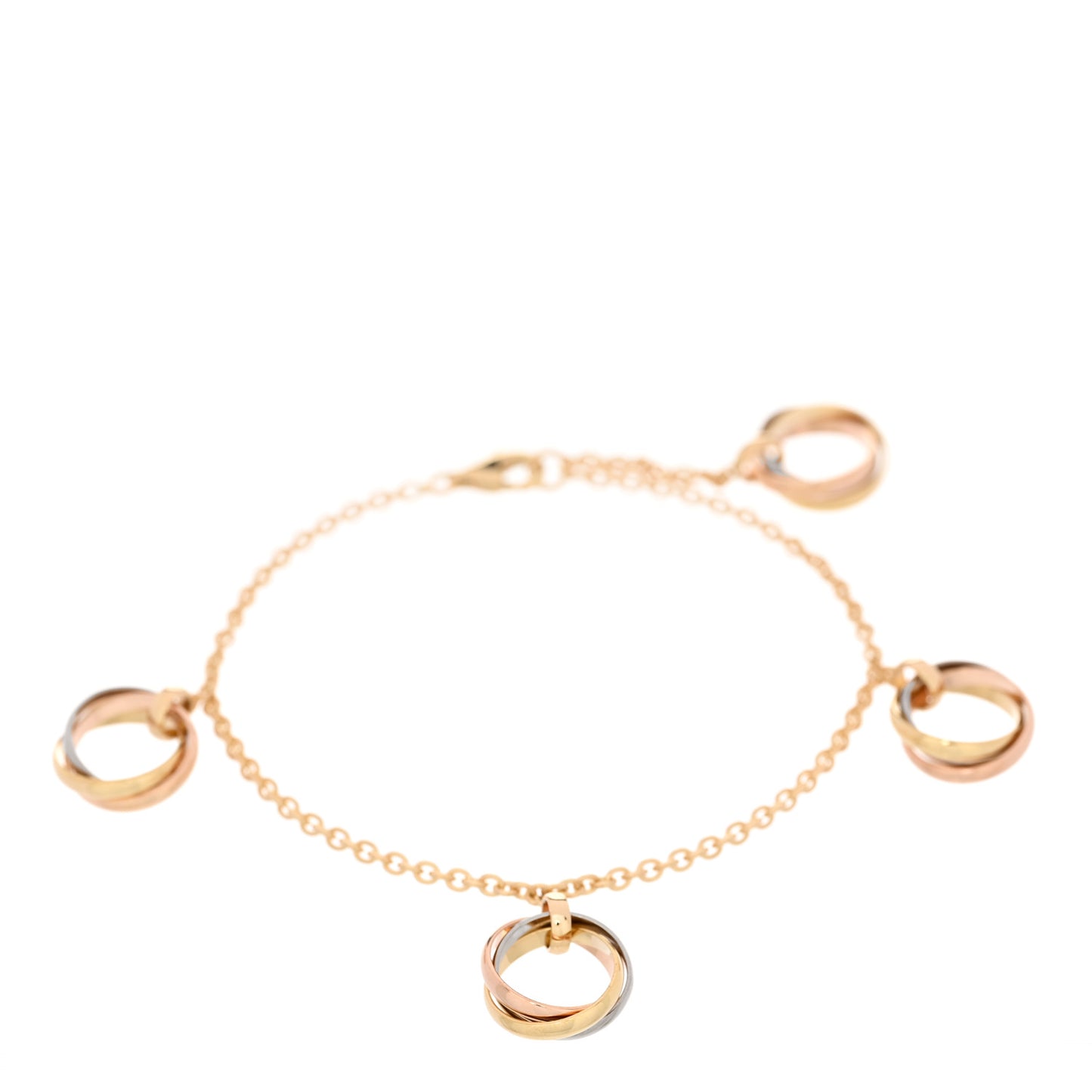18K Pink Yellow White Gold Trinity Charm Bracelet