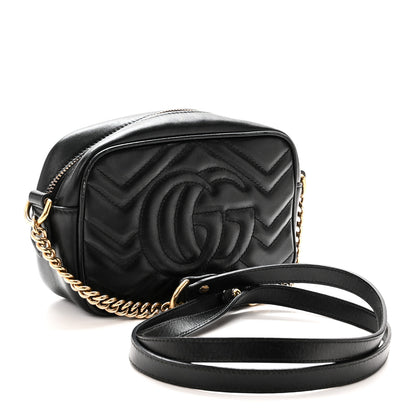 Gucci Calfskin Matelasse Mini GG Marmont Chain Shoulder Bag Black 3 of 11