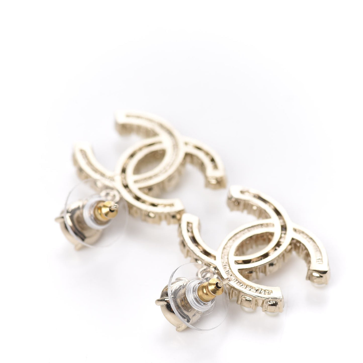 Crystal Pearl Dazzling Domino CC Drop Earrings Gold