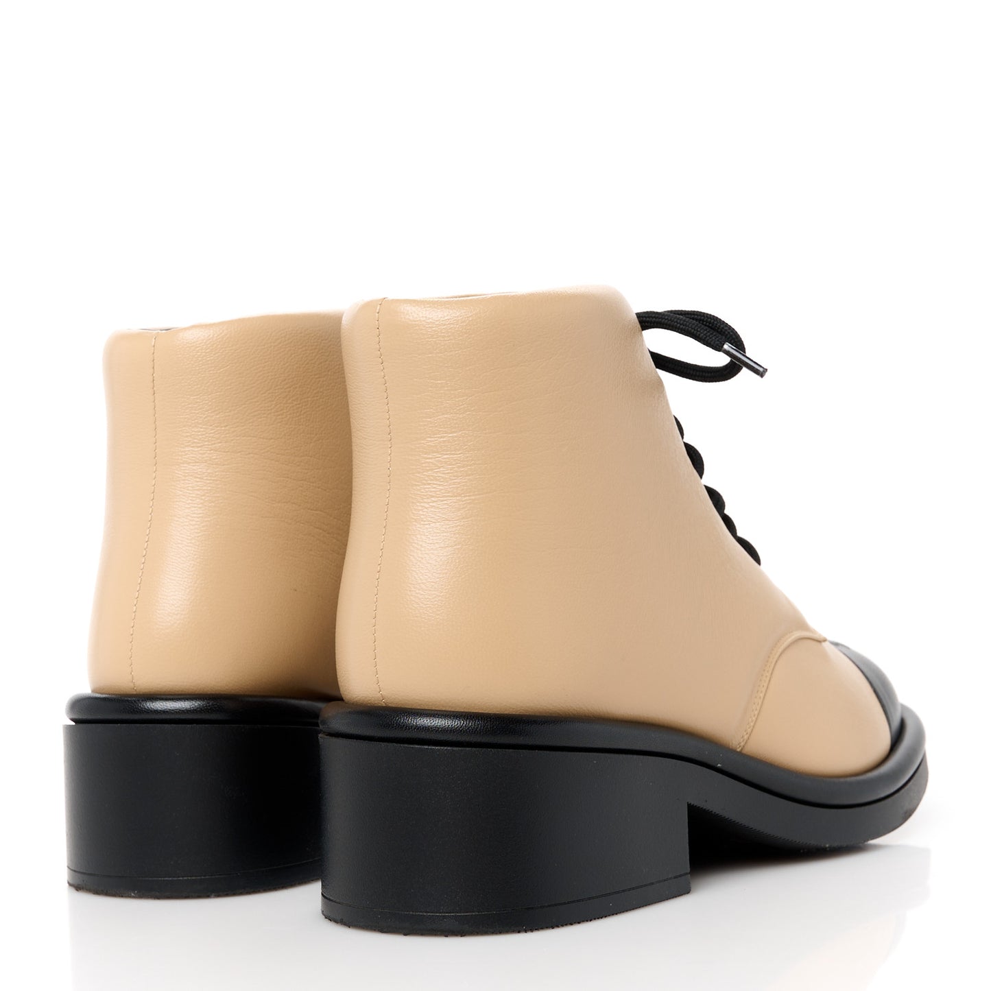 Lambskin Lace Up Combat Boots 38.5 Beige Black
