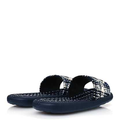 Chanel Tweed Rubber CC Flat Mules 40 Navy 5 of 10