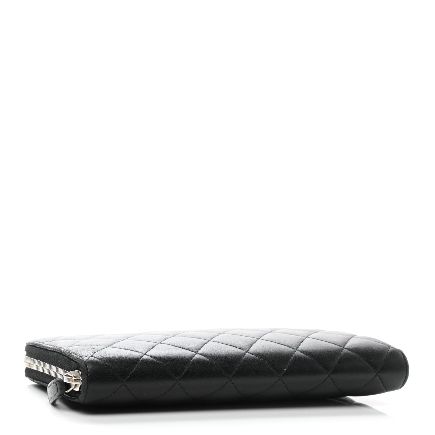 Lambskin Quilted Large Zip Around Organizer Wallet Black