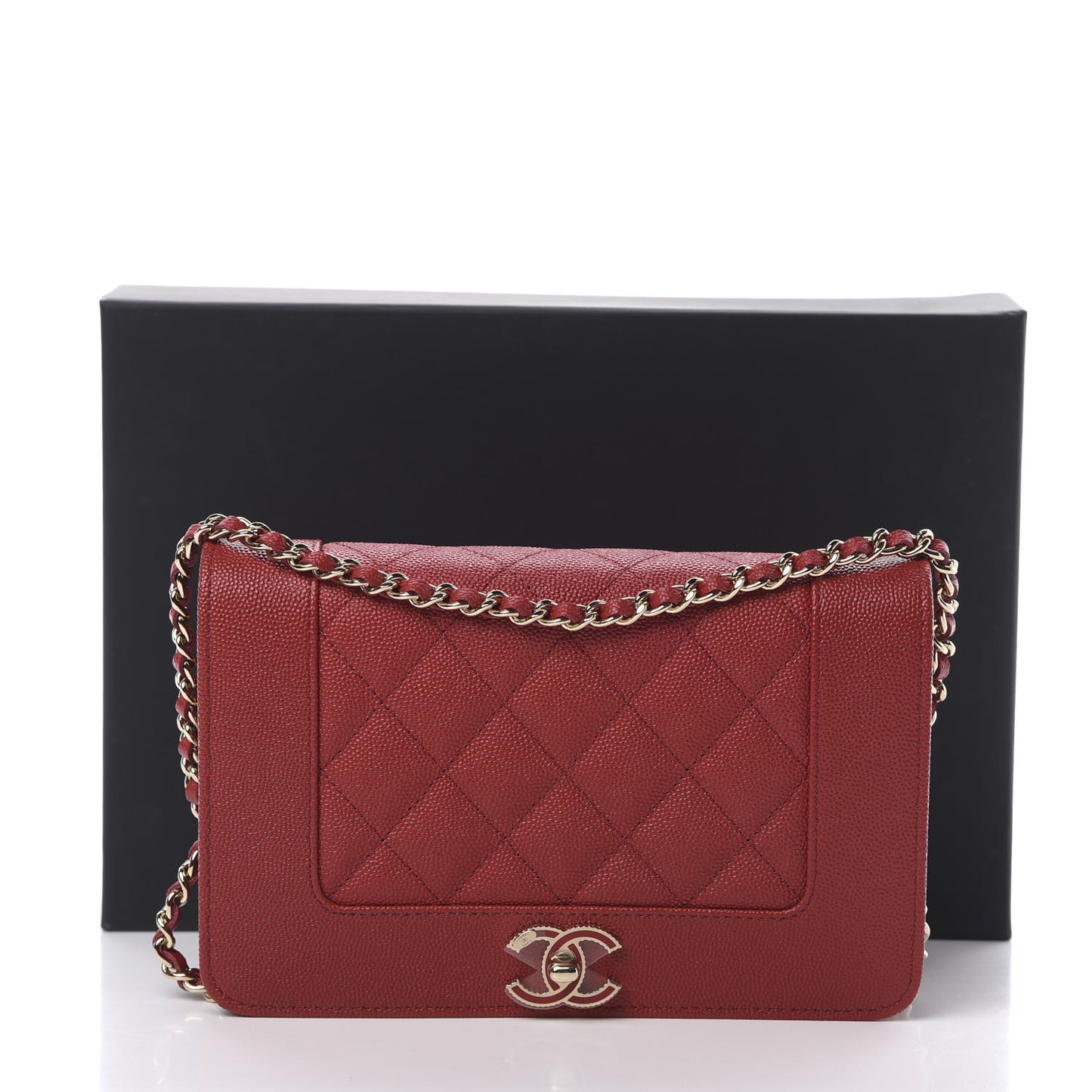 Caviar Quilted Vintage Mademoiselle Wallet On Chain WOC Red