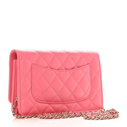 Chanel Lambskin Quilted Wallet On Chain WOC Pink 4 of 10