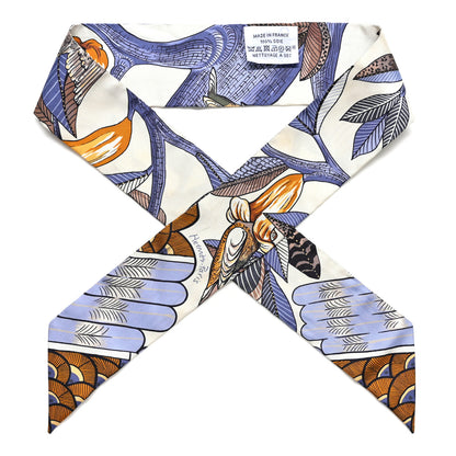 Hermes Silk Tree Of Song Twilly Creme Mauve Ocre 1 of 6