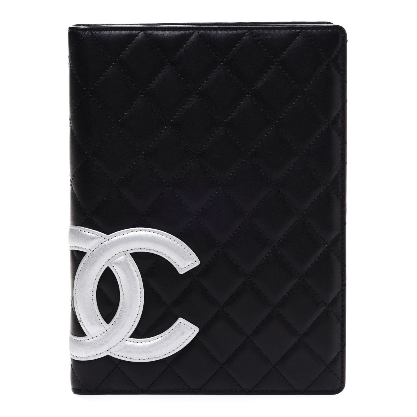 Calfskin Quilted Large Cambon Agenda Planner Black Silver