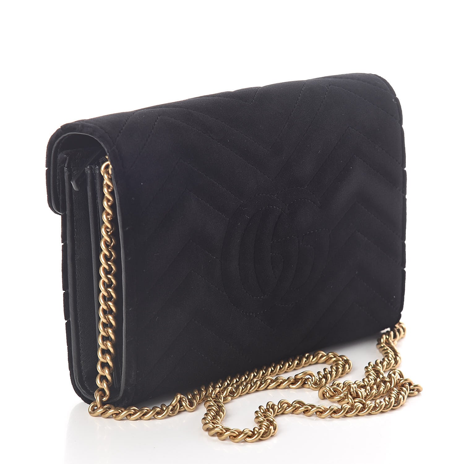 Gucci Velvet Matelasse GG Marmont Chain Wallet Black 3 of 10