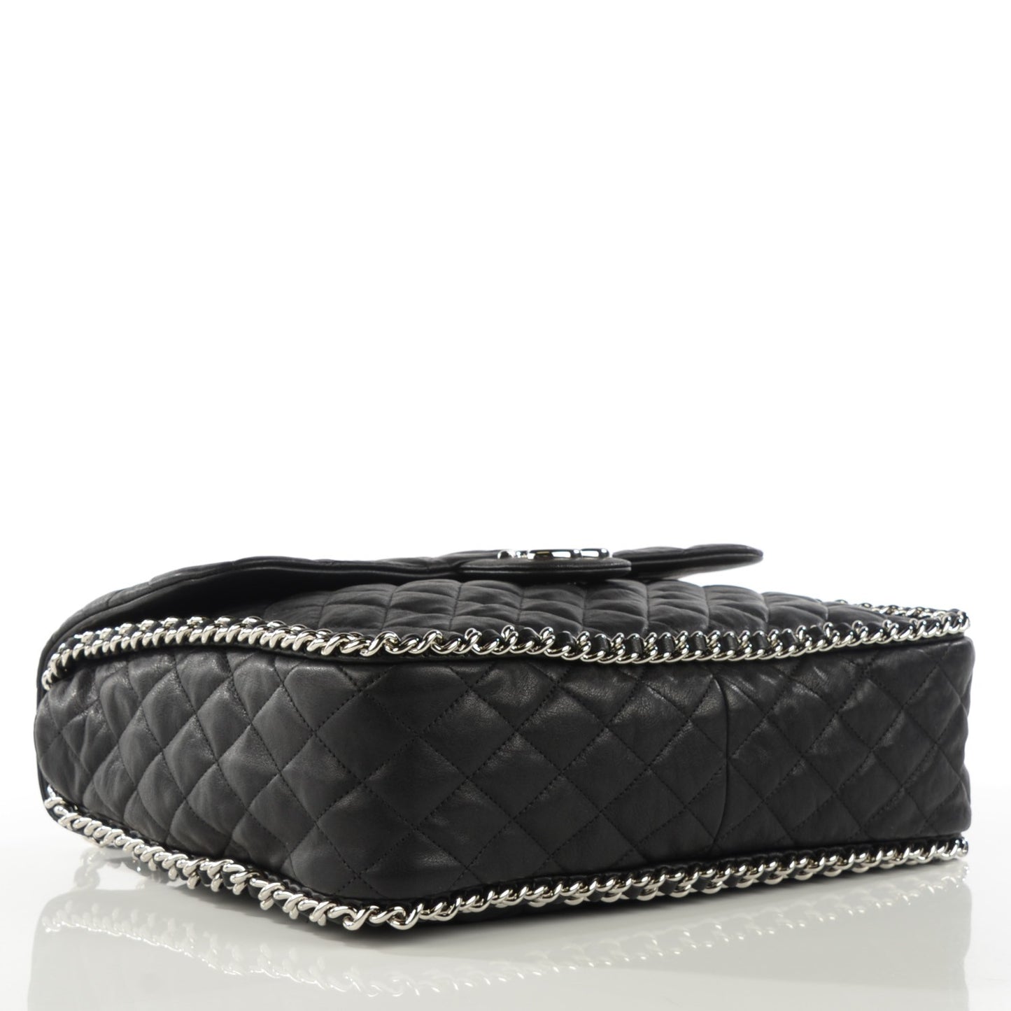Washed Lambskin Quilted Maxi Chain Around Flap Black