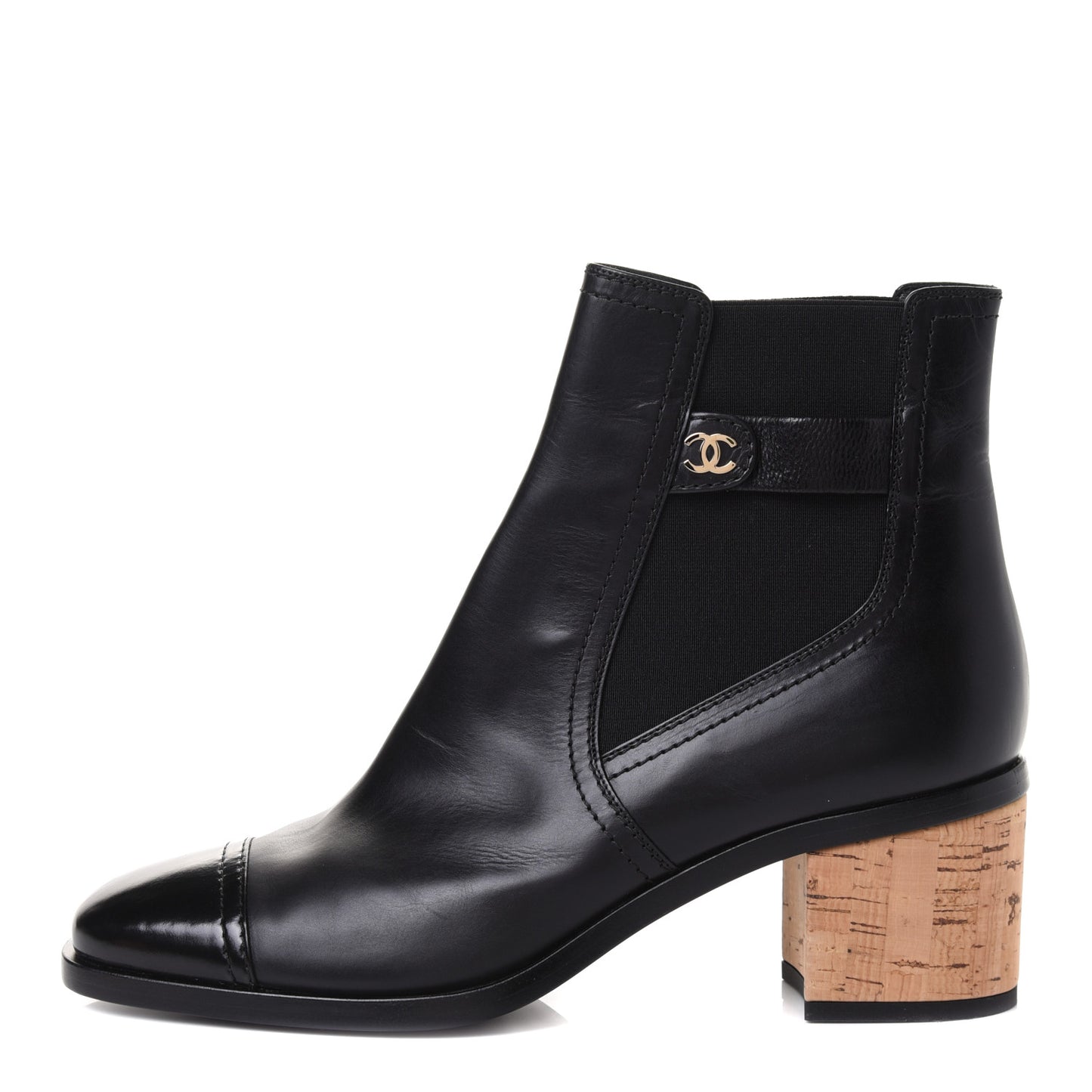 Calfskin Patent Cork Cap Toe Short Boots 40.5 Black