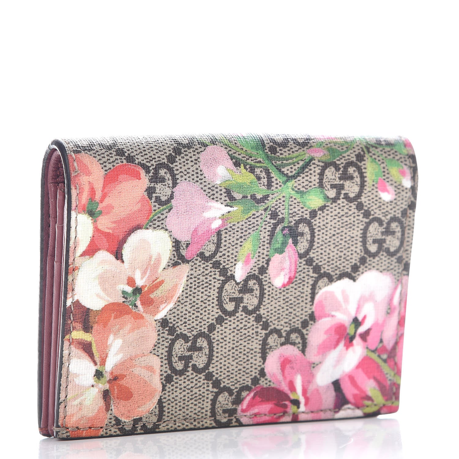 Gucci GG Supreme Monogram Blooms Card Case Beige Multicolor Dry Rose 3 of 10