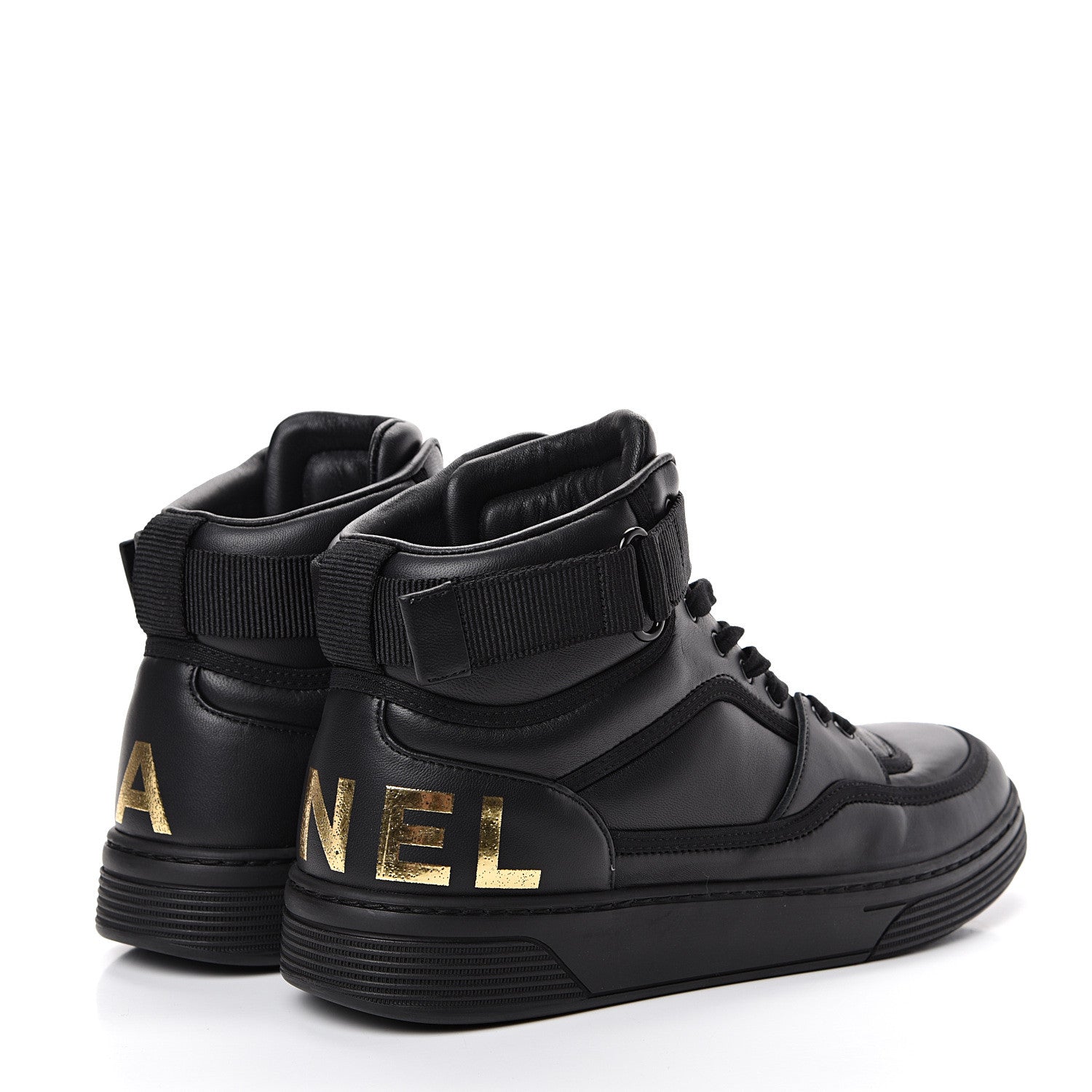 Chanel Lambskin Logo High Top Sneakers 39.5 Black 4 of 11