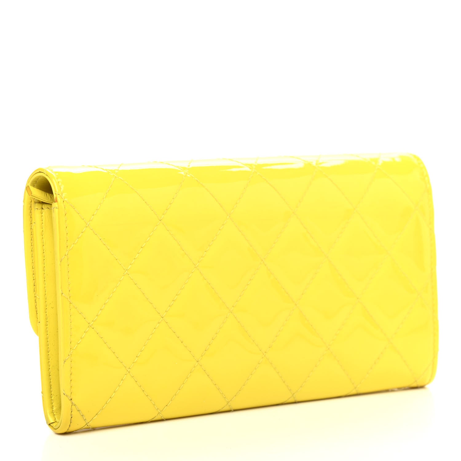 Chanel Patent Quilted Large Gusset Flap Wallet Yellow 2 of 6
